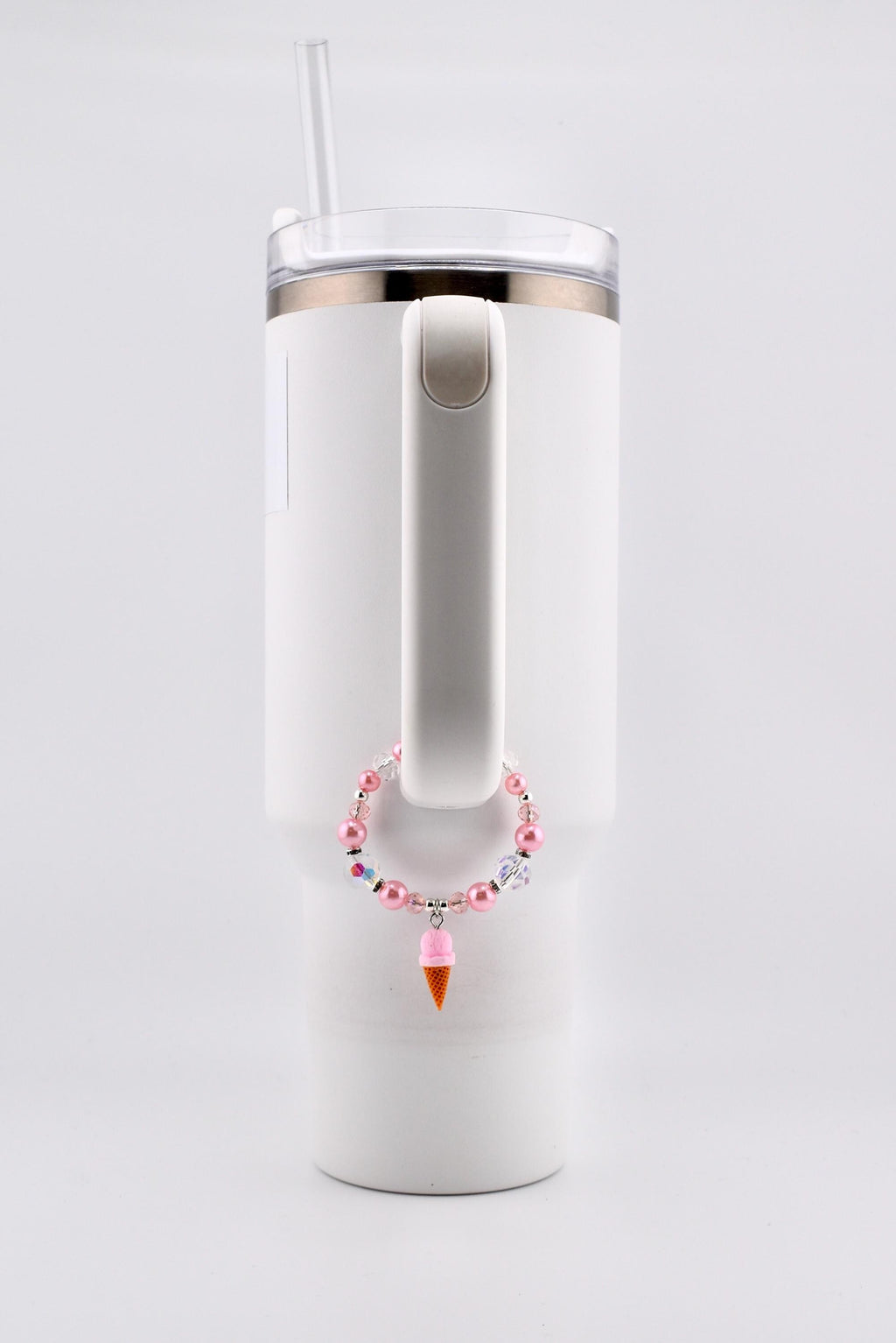 Pink Pearl Ice Cream Cone Tumbler Handle Bracelet: Beaded Summer Jewelry