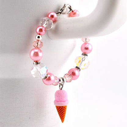 Pink Pearl Ice Cream Cone Tumbler Handle Bracelet: Beaded Summer Jewelry