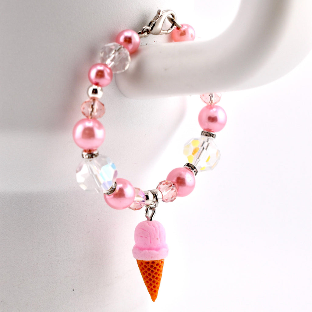 Pink Pearl Ice Cream Cone Tumbler Handle Bracelet: Beaded Summer Jewelry