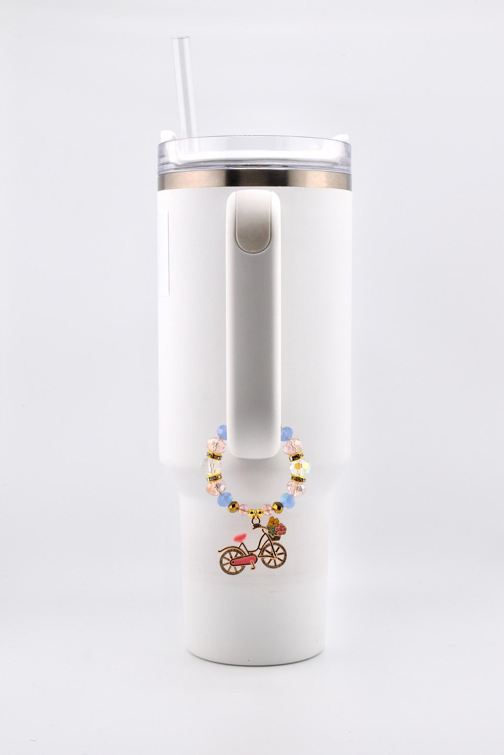 Tumbler Handle Bracelet with Rhinestone Bike Charm