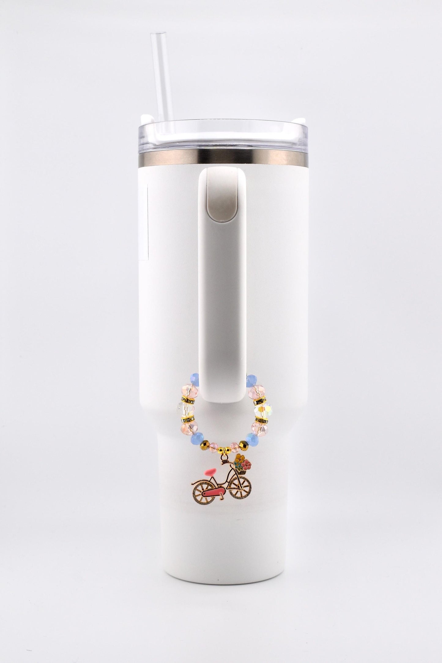 Tumbler Handle Bracelet with Rhinestone Bike Charm