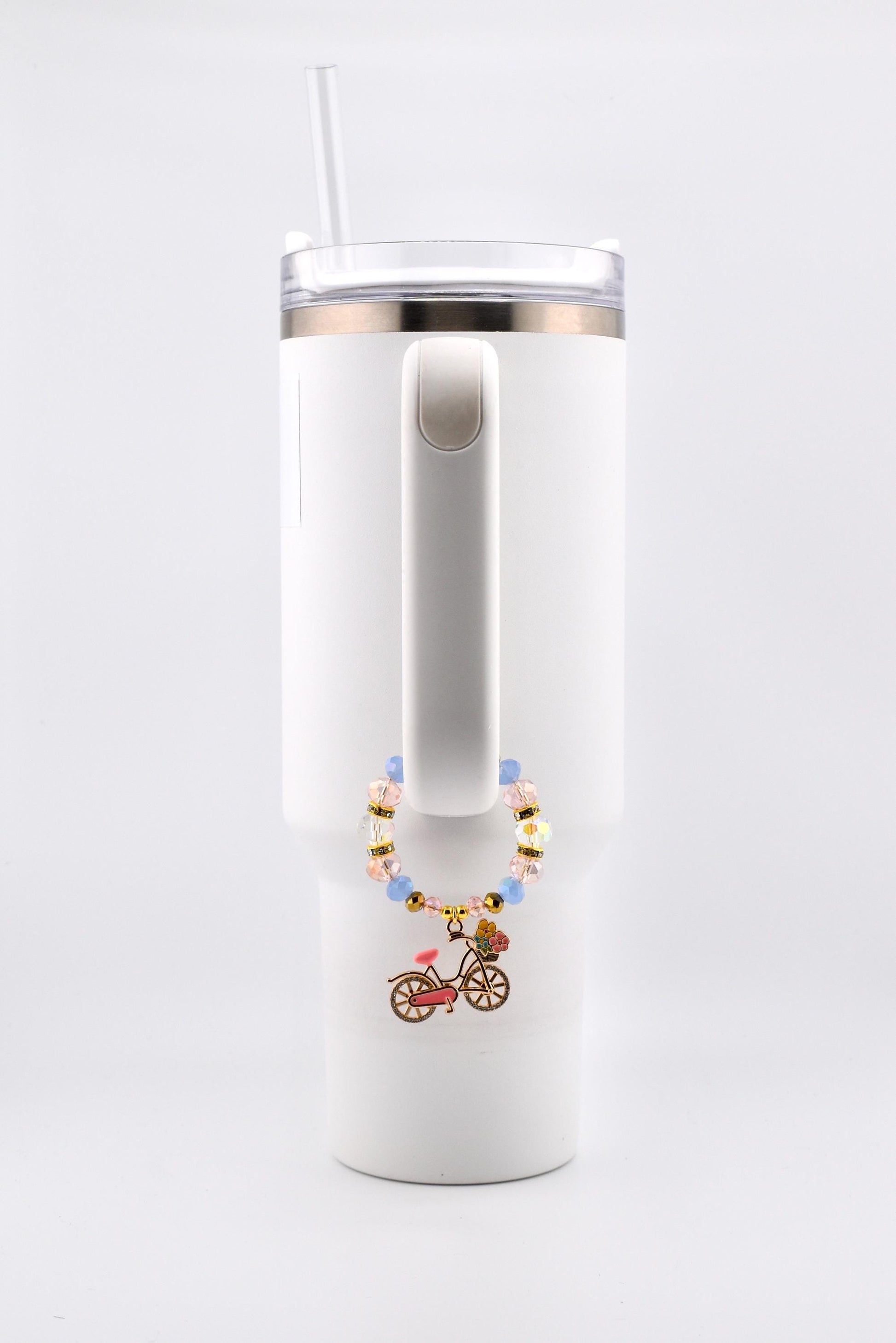 Tumbler Handle Bracelet with Rhinestone Bike Charm