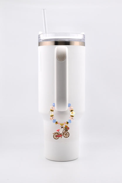 Tumbler Handle Bracelet with Rhinestone Bike Charm