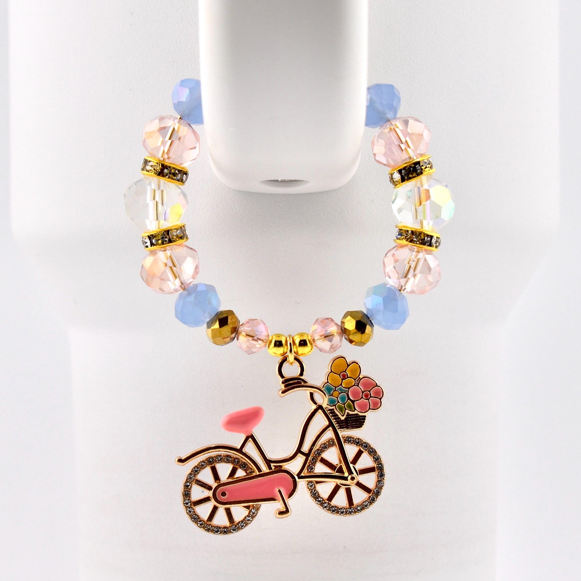Tumbler Handle Bracelet with Rhinestone Bike Charm