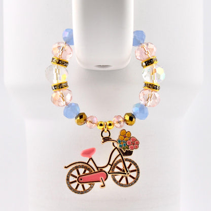 Tumbler Handle Bracelet with Rhinestone Bike Charm