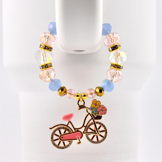 Tumbler Handle Bracelet with Rhinestone Bike Charm