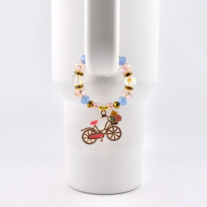 Tumbler Handle Bracelet with Rhinestone Bike Charm
