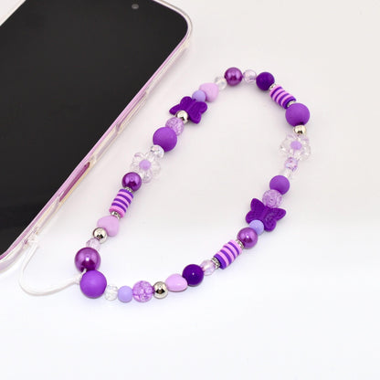 Purple Flower Power Beaded Phone Charm — Wrist Strap for Phone