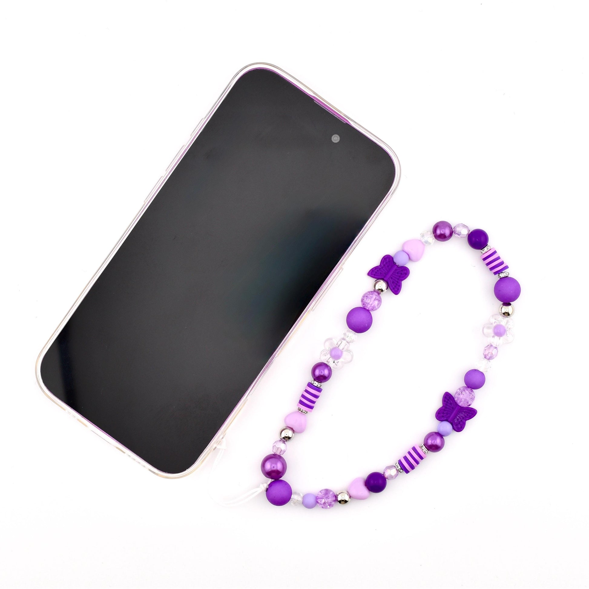 Purple Flower Power Beaded Phone Charm — Wrist Strap for Phone