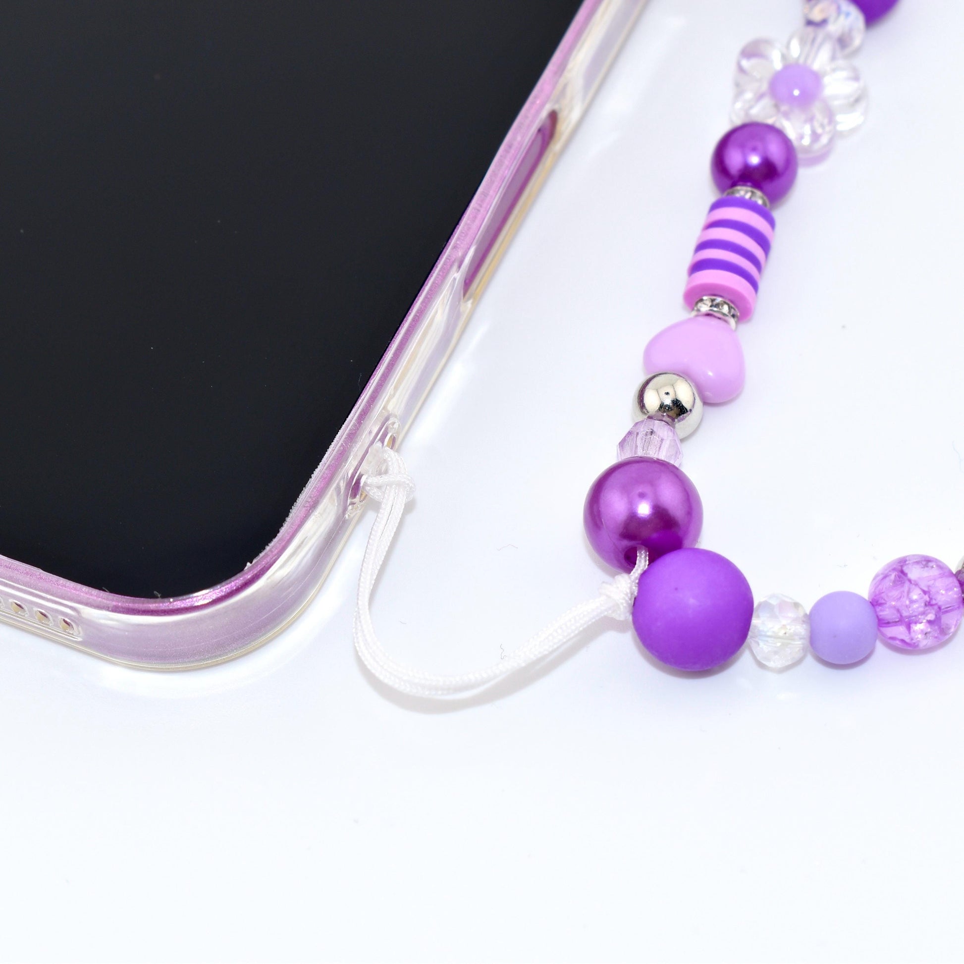 Purple Flower Power Beaded Phone Charm — Wrist Strap for Phone