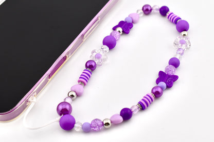 Purple Flower Power Beaded Phone Charm — Wrist Strap for Phone