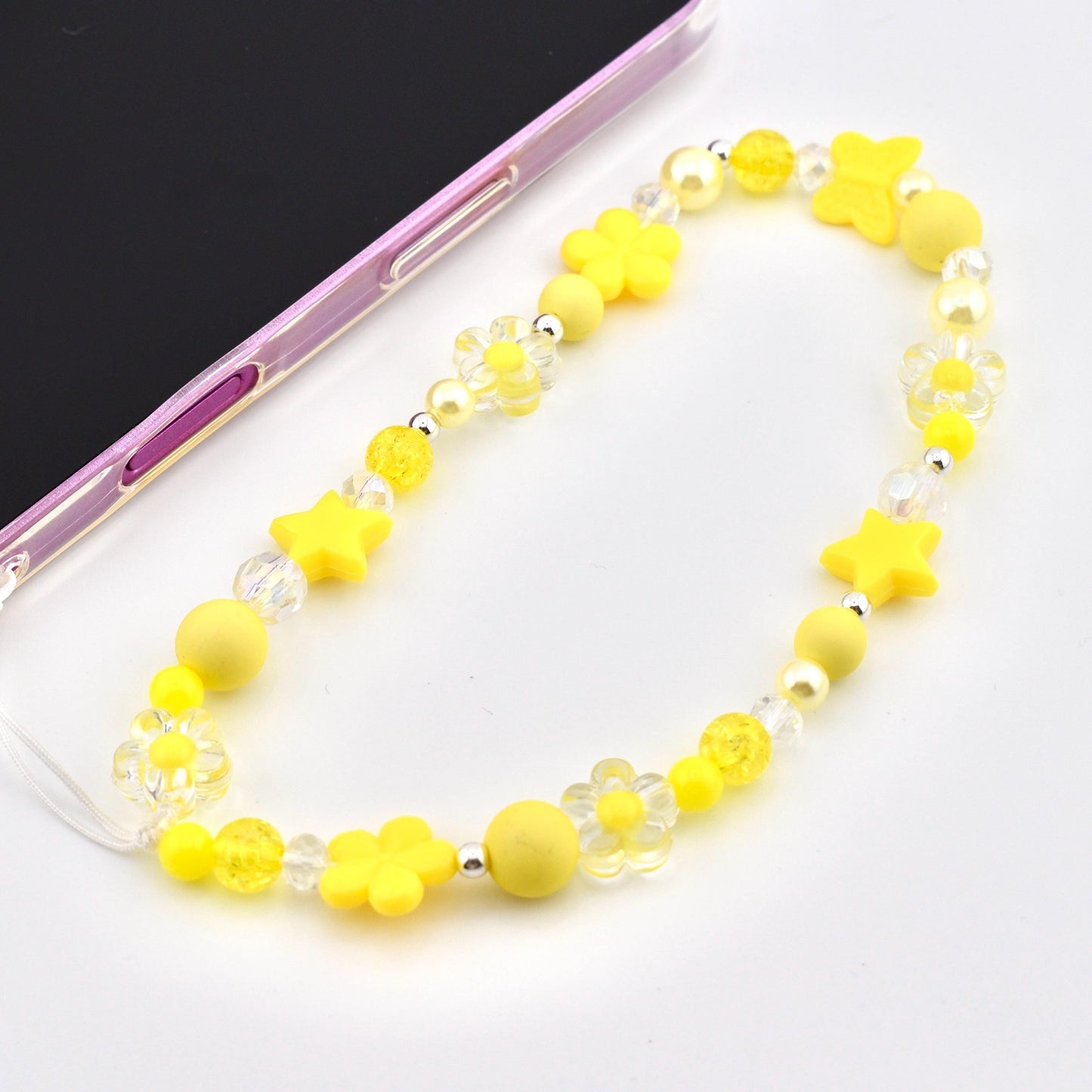 Yellow Flower Power Beaded Phone Charm — Wrist Strap for Phone