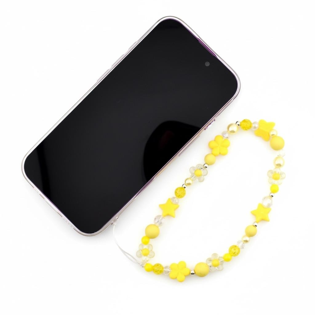 Yellow Flower Power Beaded Phone Charm — Wrist Strap for Phone