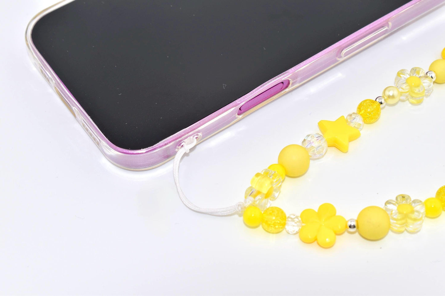 Yellow Flower Power Beaded Phone Charm — Wrist Strap for Phone