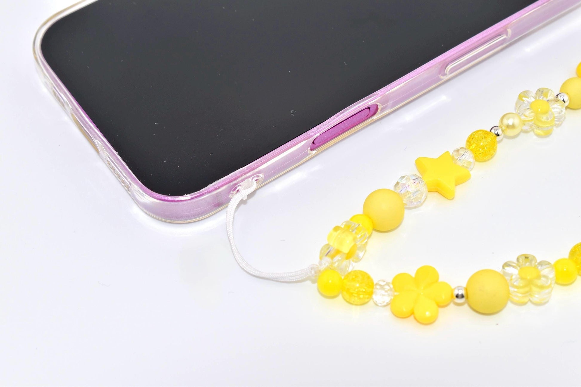Yellow Flower Power Beaded Phone Charm — Wrist Strap for Phone