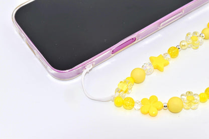 Yellow Flower Power Beaded Phone Charm — Wrist Strap for Phone