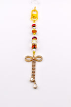 Rhinestone Bow Tumbler Straw Charm with Maroon and Gold Accents