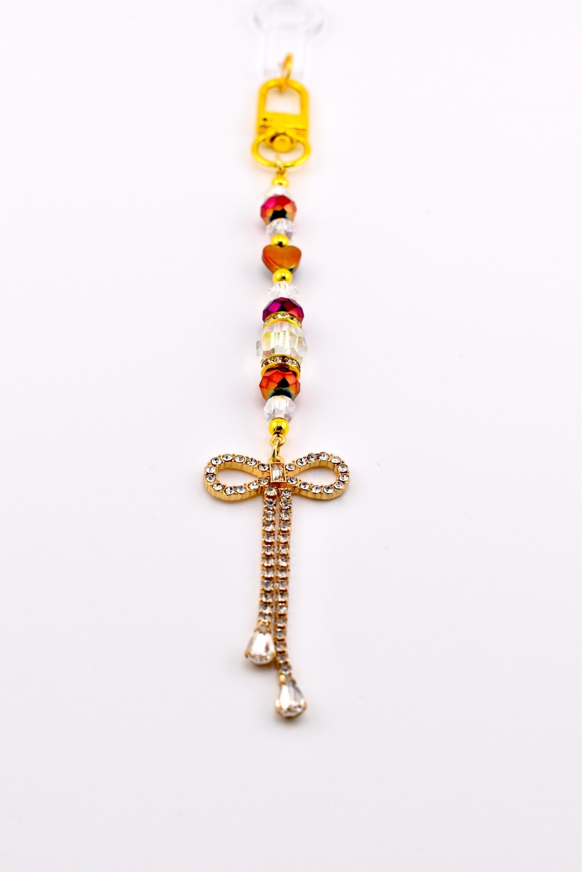 Rhinestone Bow Tumbler Straw Charm with Maroon and Gold Accents