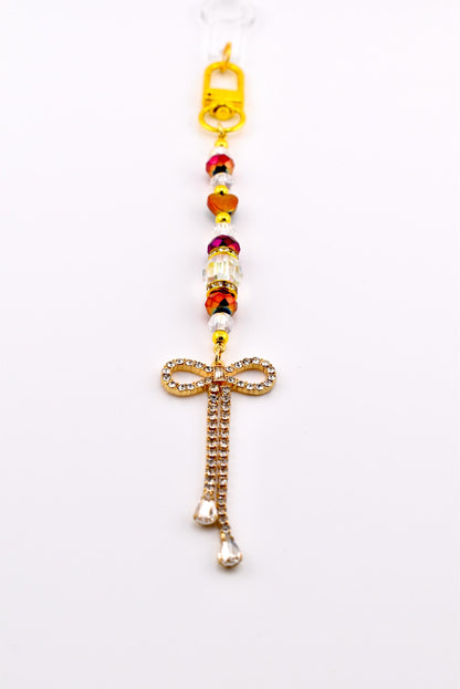 Rhinestone Bow Tumbler Straw Charm with Maroon and Gold Accents