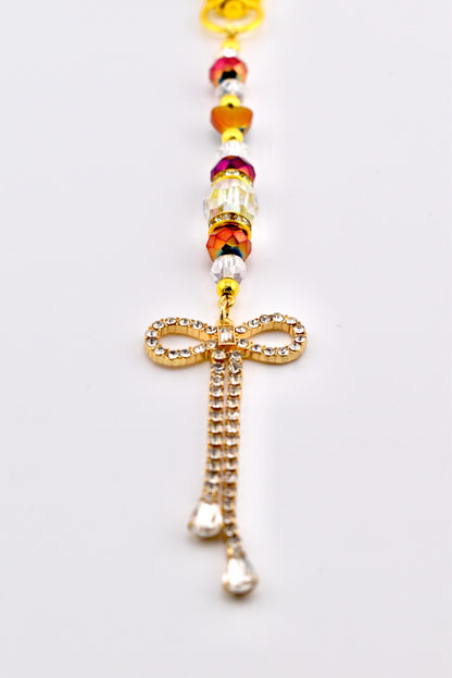 Rhinestone Bow Tumbler Straw Charm with Maroon and Gold Accents