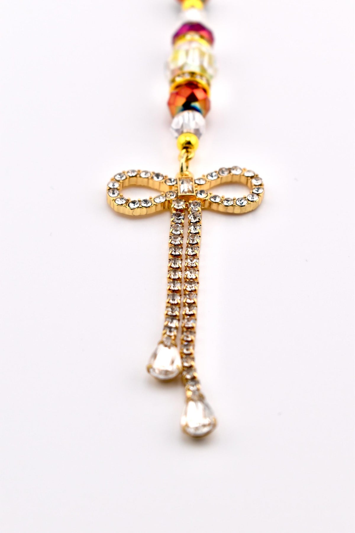 Rhinestone Bow Tumbler Straw Charm with Maroon and Gold Accents