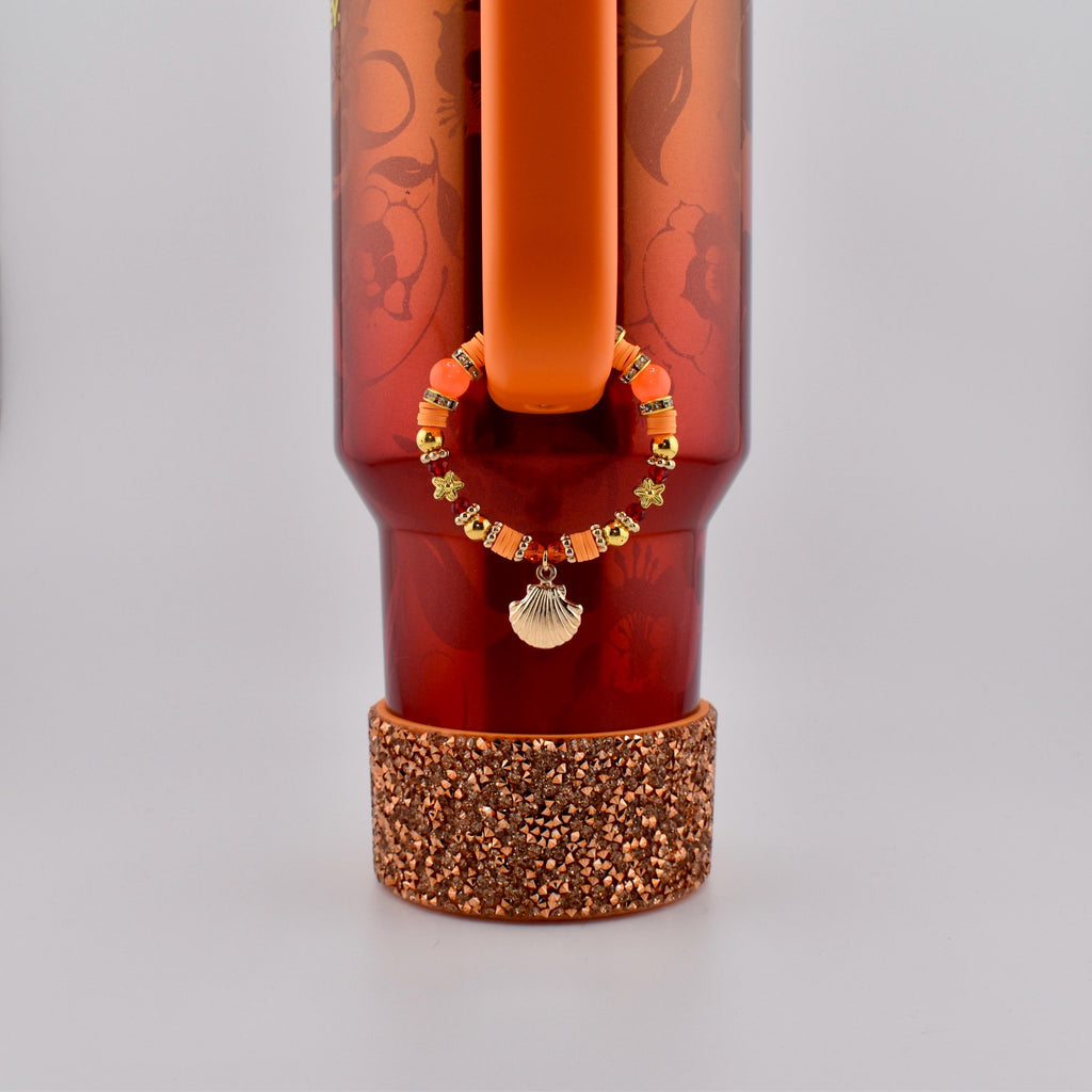 Orange Red and Gold Tumbler Handle Charm Bracelet with Shell Charm