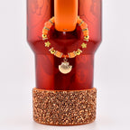 Orange Red and Gold Tumbler Handle Charm Bracelet with Shell Charm