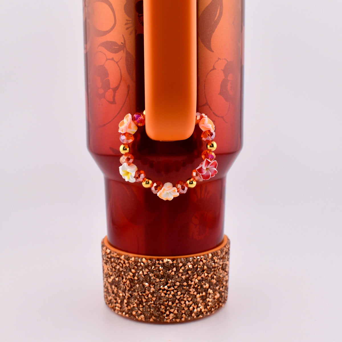 Orange Red Yellow and Gold Hibiscus Flower Tumbler Handle Charm Bracelet