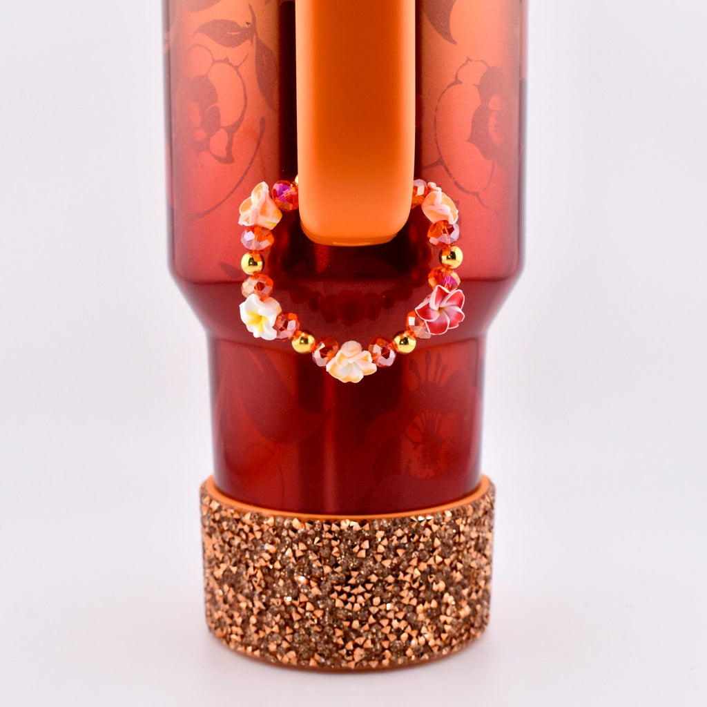 Orange Red Yellow and Gold Hibiscus Flower Tumbler Handle Charm Bracelet