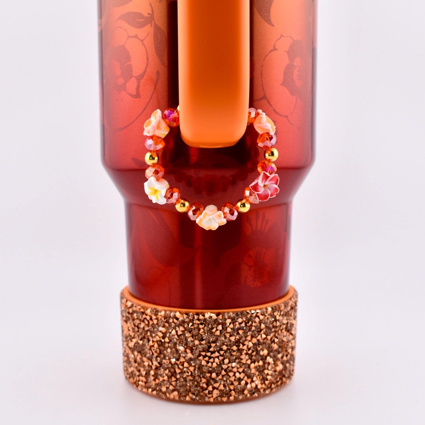 Orange Red Yellow and Gold Hibiscus Flower Tumbler Handle Charm Bracelet