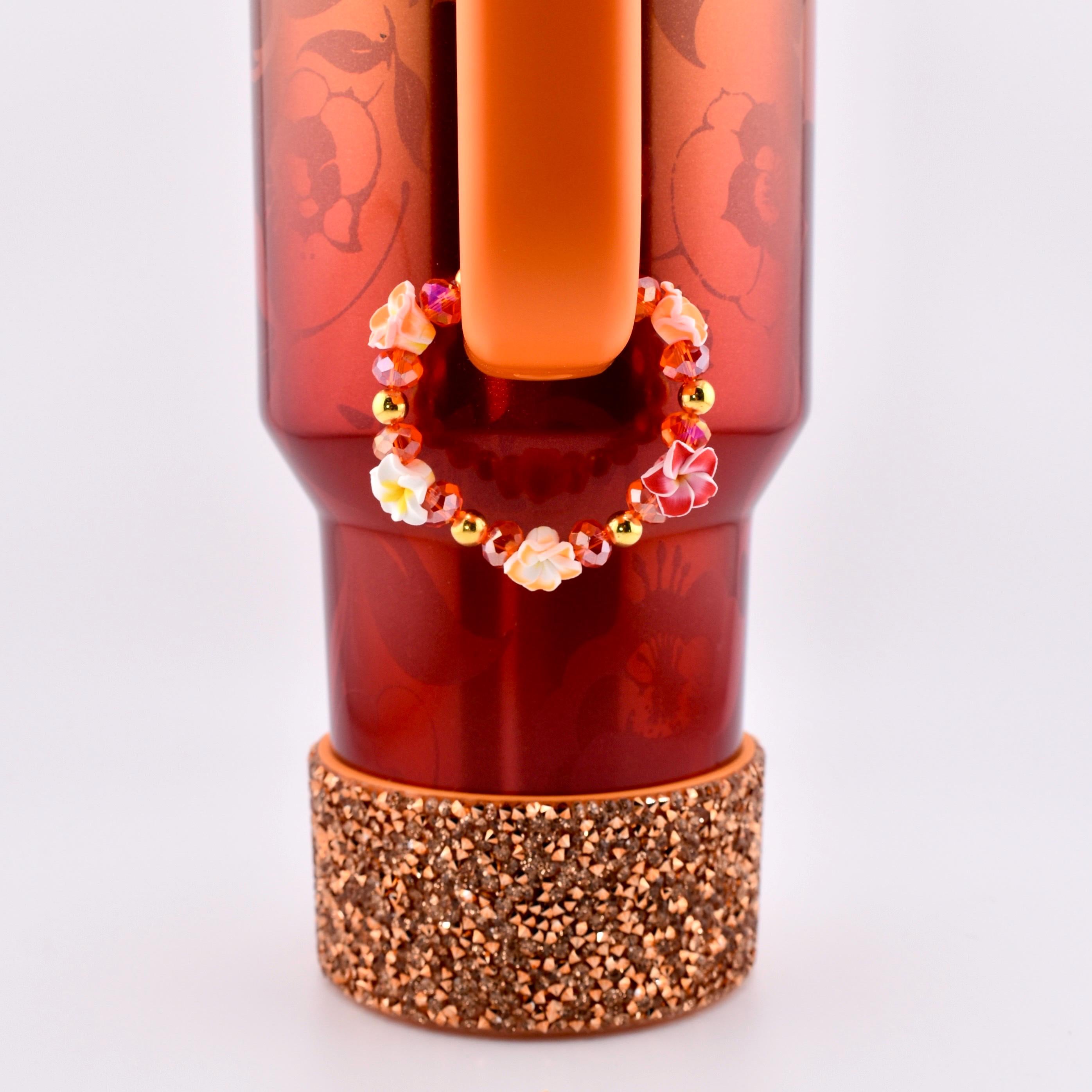 Orange Red Yellow and Gold Hibiscus Flower Tumbler Handle Charm Bracelet