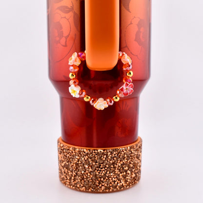 Orange Red Yellow and Gold Hibiscus Flower Tumbler Handle Charm Bracelet