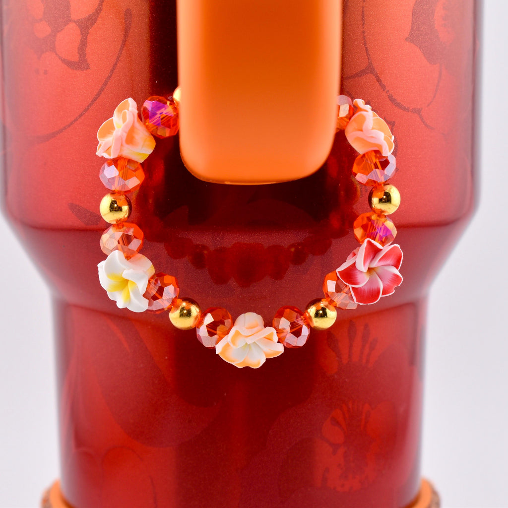 Orange Red Yellow and Gold Hibiscus Flower Tumbler Handle Charm Bracelet