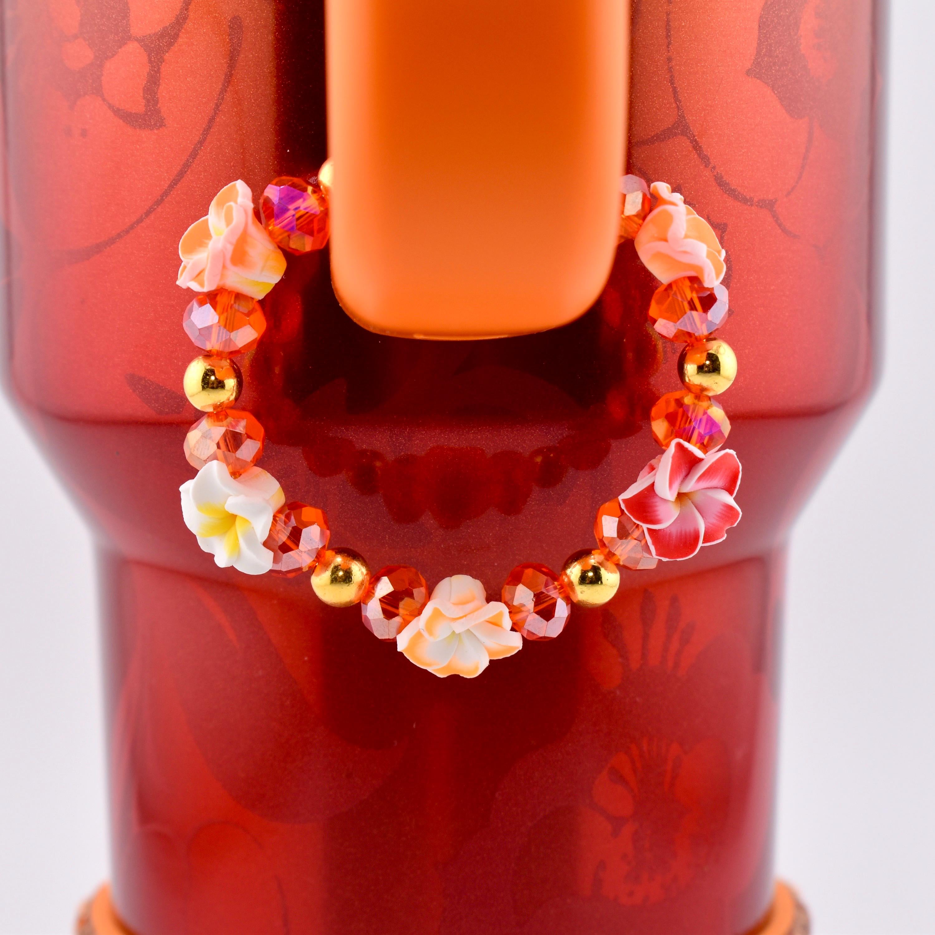 Orange Red Yellow and Gold Hibiscus Flower Tumbler Handle Charm Bracelet