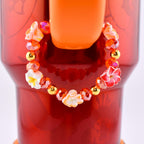 Orange Red Yellow and Gold Hibiscus Flower Tumbler Handle Charm Bracelet