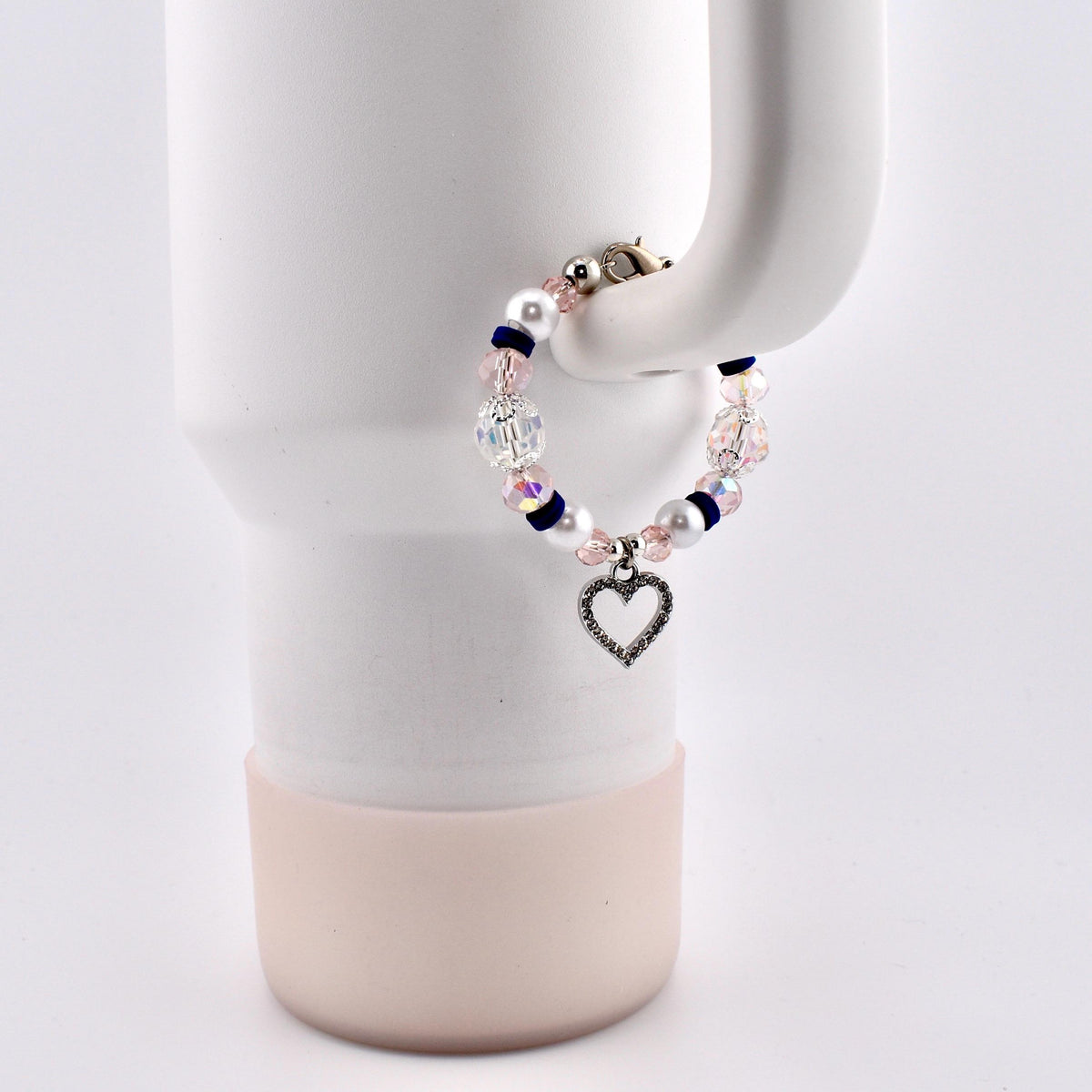 Navy Blue, Pink, White and Silver Tumbler Handle Charm Bracelet