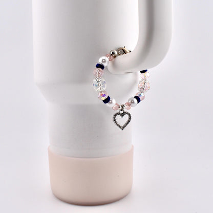 Navy Blue, Pink, White and Silver Tumbler Handle Charm Bracelet