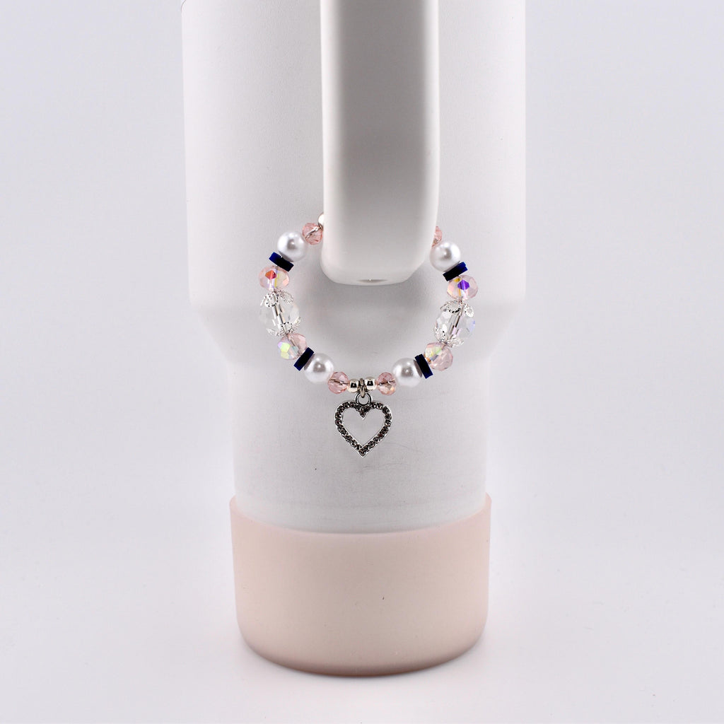 Navy Blue, Pink, White and Silver Tumbler Handle Charm Bracelet