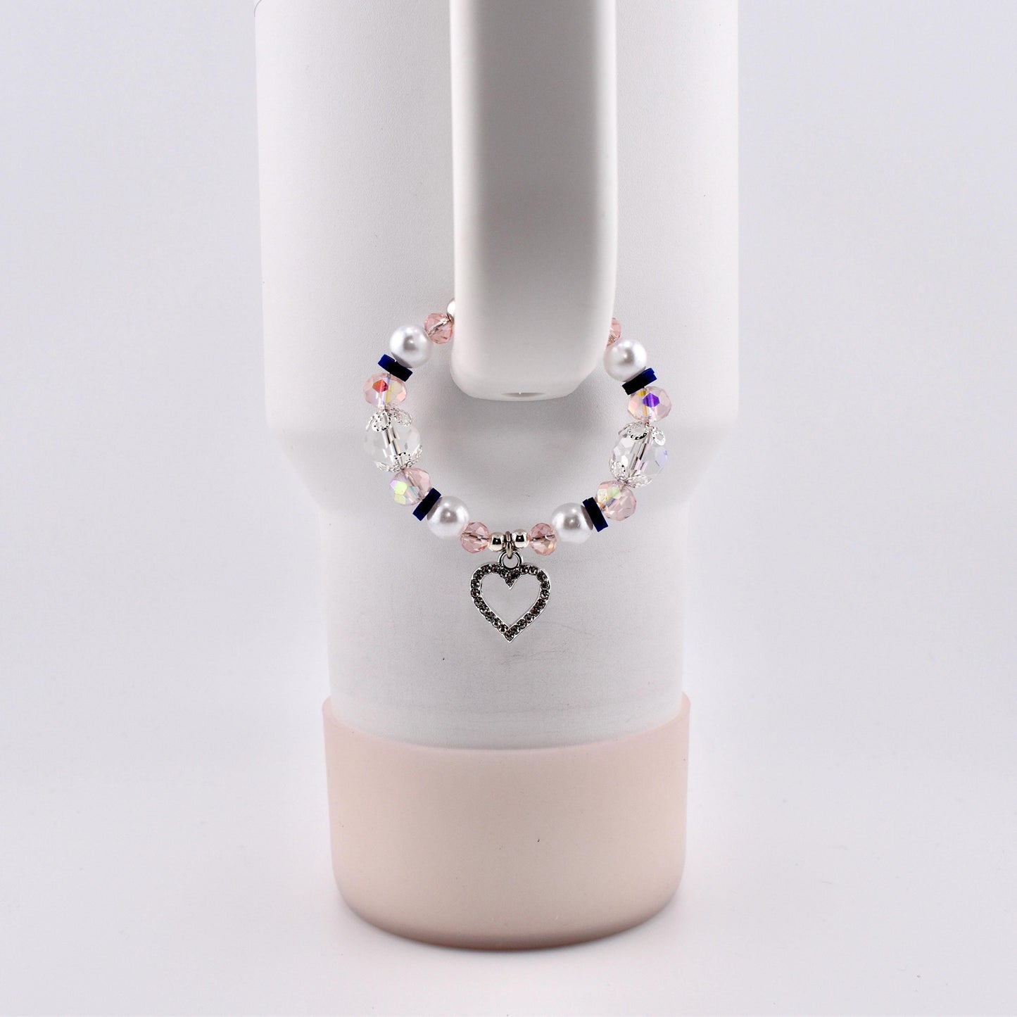 Navy Blue, Pink, White and Silver Tumbler Handle Charm Bracelet