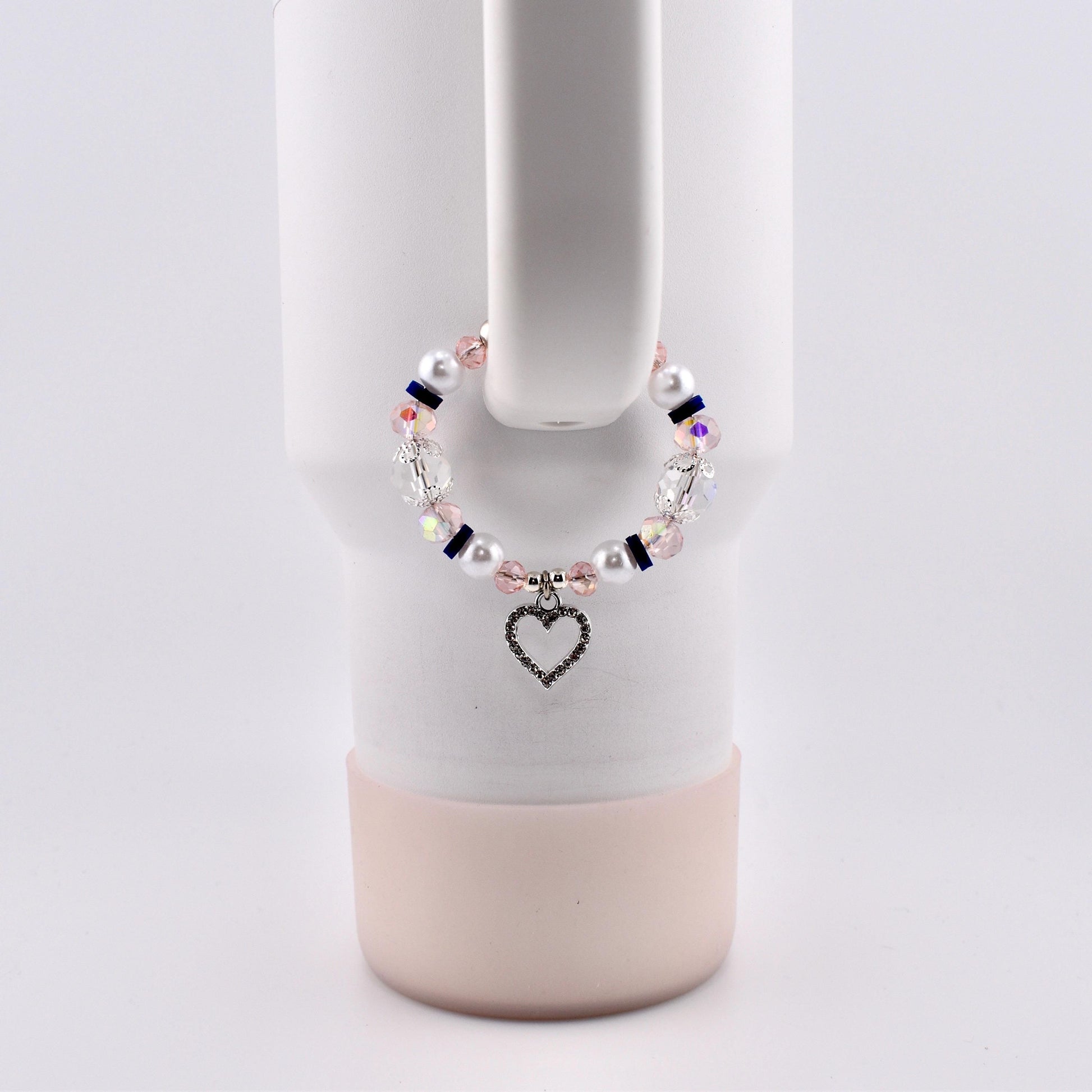 Navy Blue, Pink, White and Silver Tumbler Handle Charm Bracelet