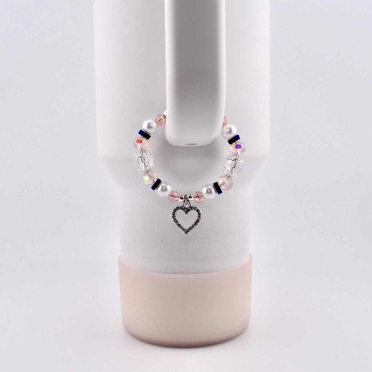 Navy Blue, Pink, White and Silver Tumbler Handle Charm Bracelet