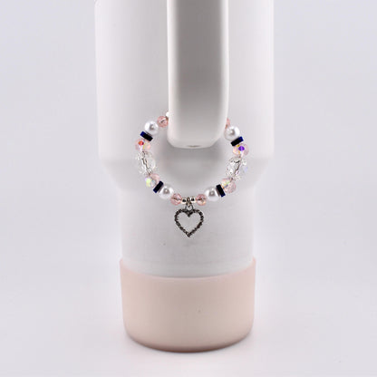 Navy Blue, Pink, White and Silver Tumbler Handle Charm Bracelet