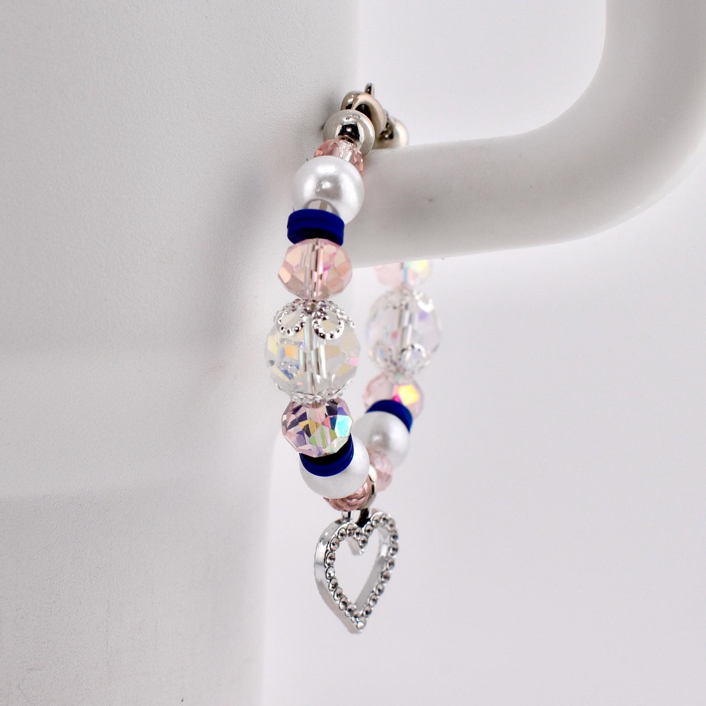 Navy Blue, Pink, White and Silver Tumbler Handle Charm Bracelet