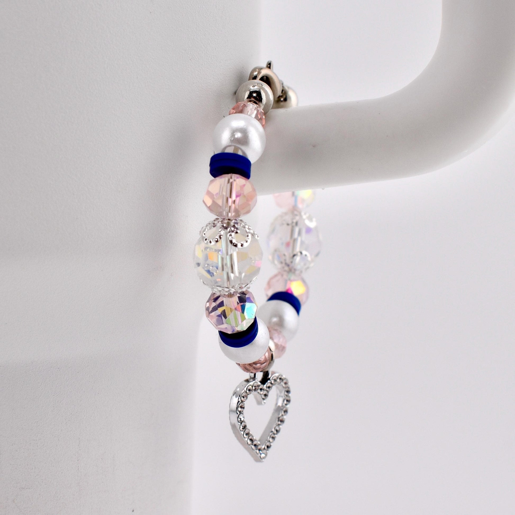 Navy Blue, Pink, White and Silver Tumbler Handle Charm Bracelet