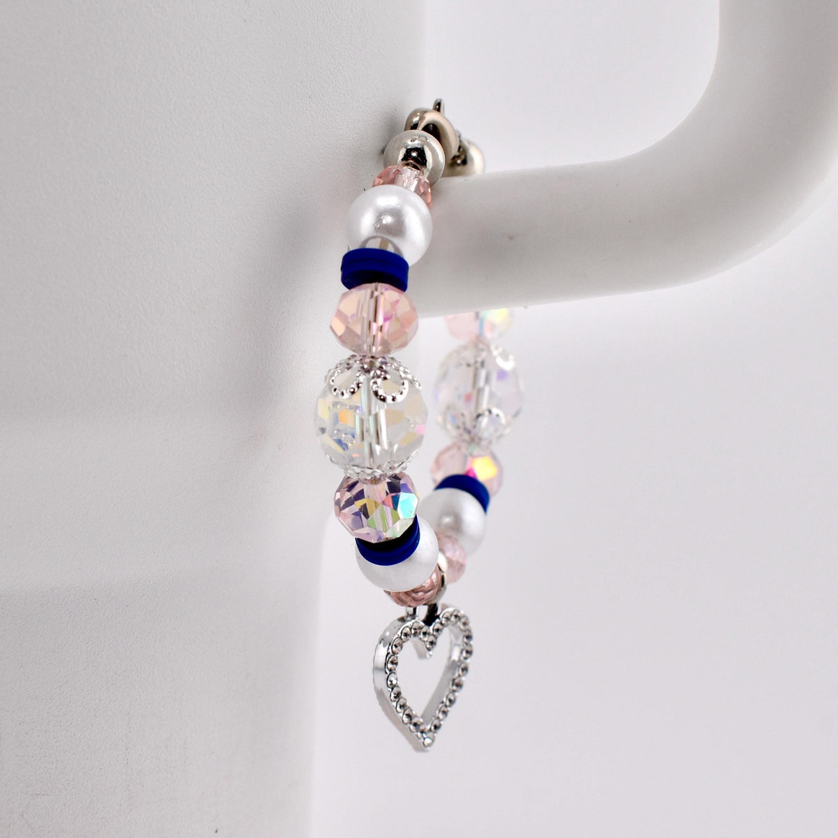Navy Blue, Pink, White and Silver Tumbler Handle Charm Bracelet