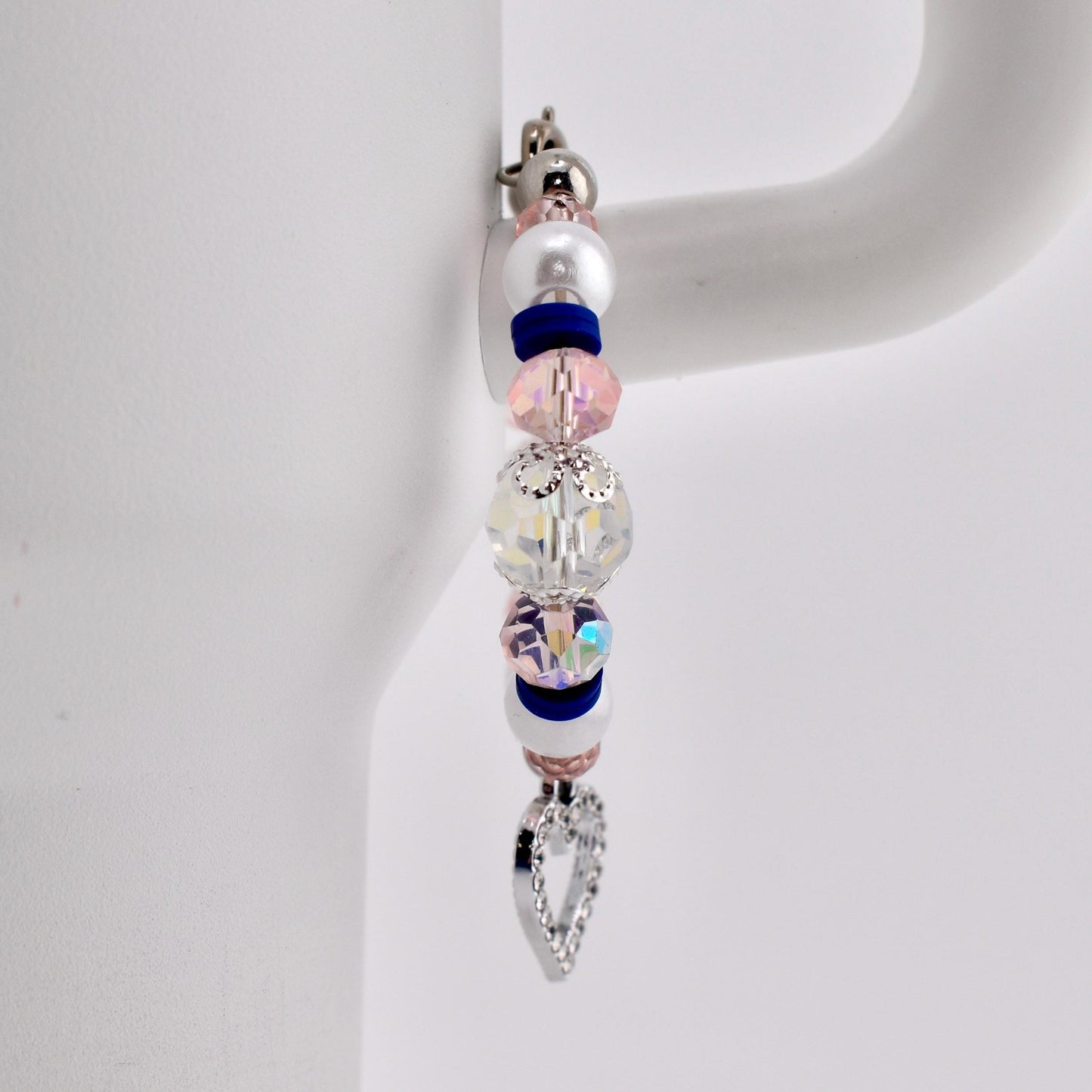 Navy Blue, Pink, White and Silver Tumbler Handle Charm Bracelet