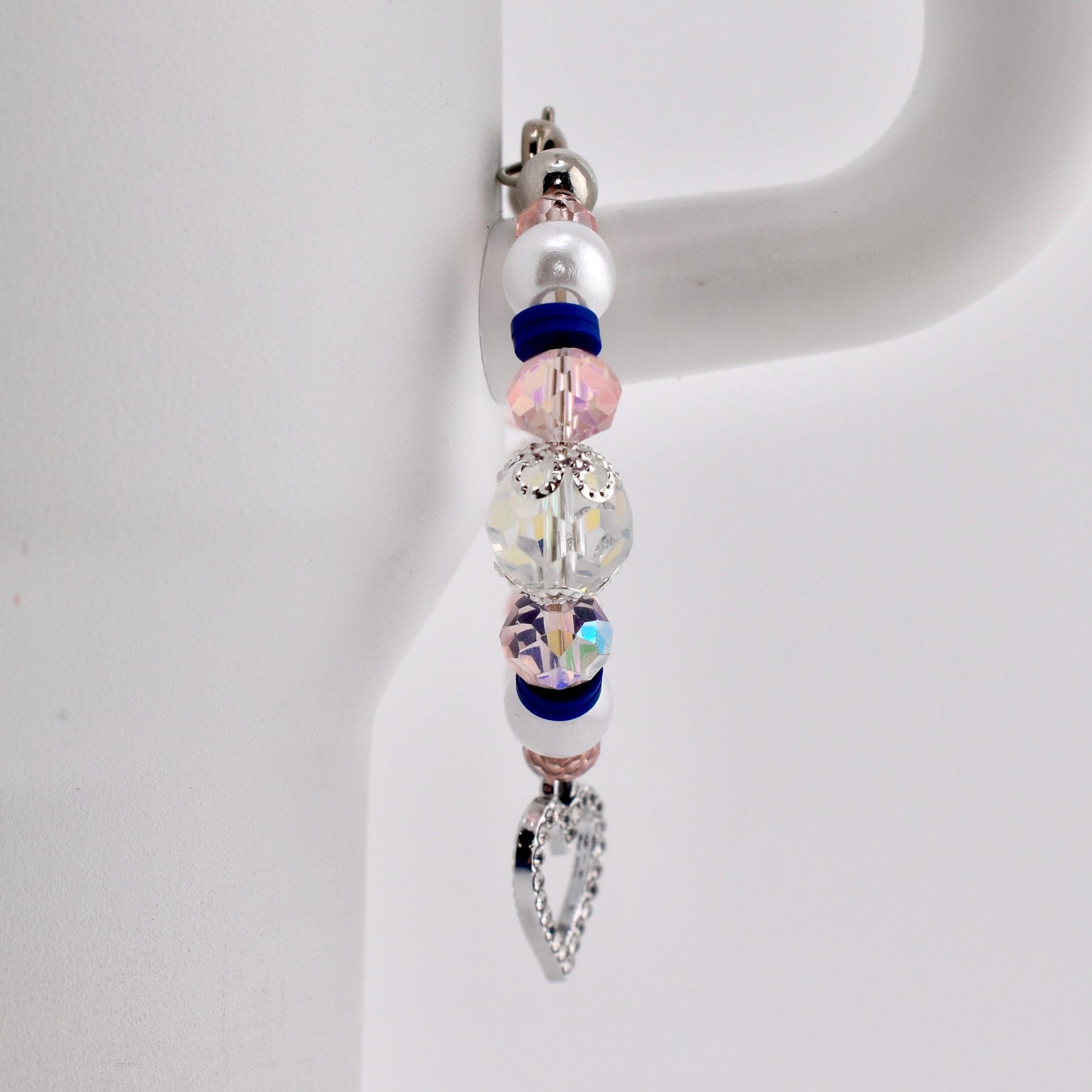 Navy Blue, Pink, White and Silver Tumbler Handle Charm Bracelet