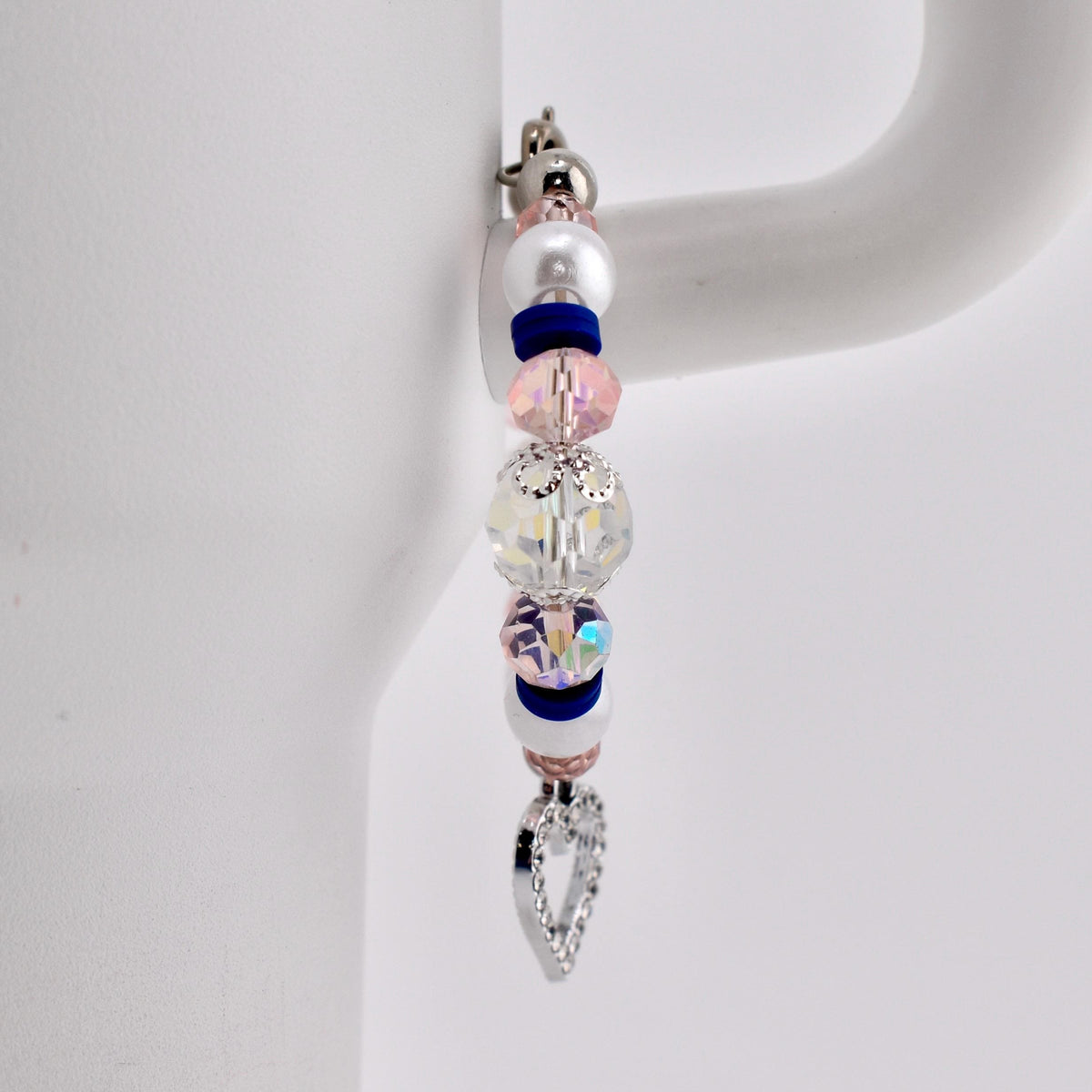 Navy Blue, Pink, White and Silver Tumbler Handle Charm Bracelet
