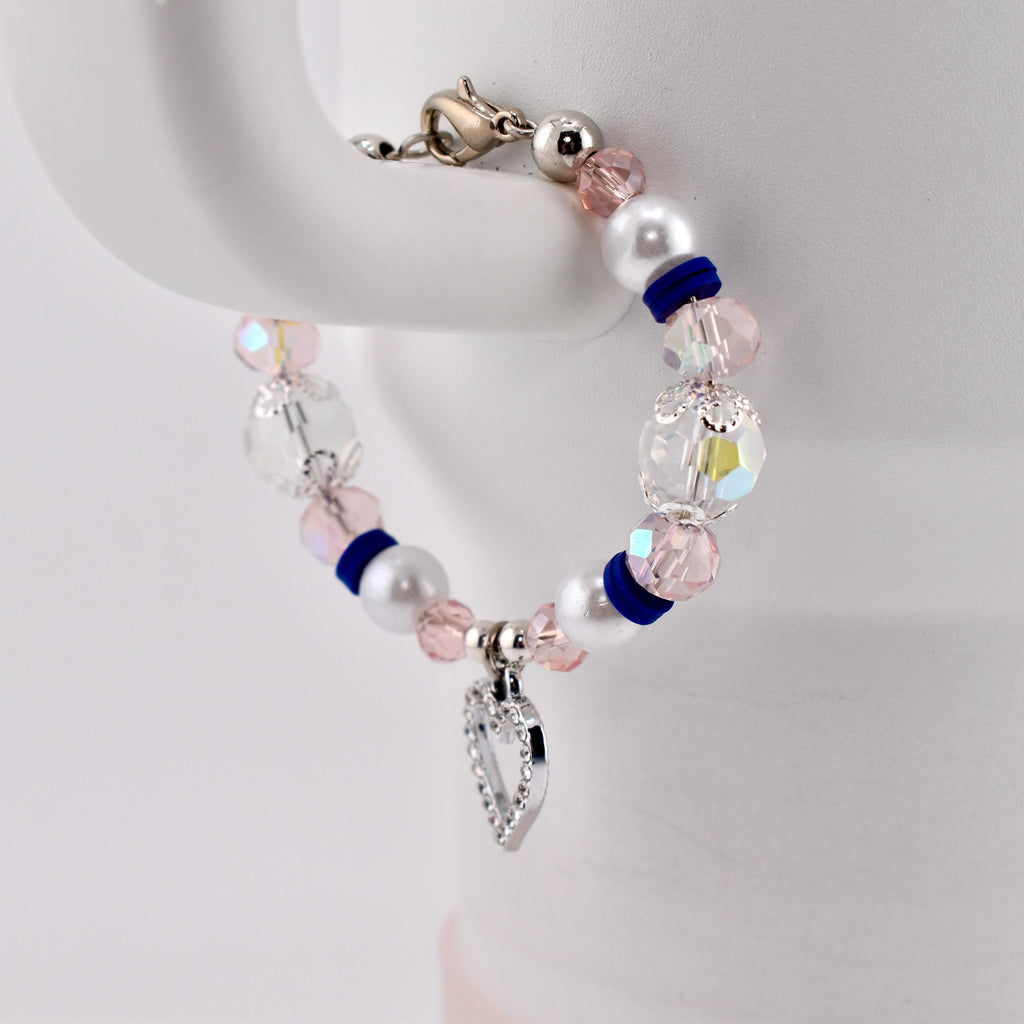 Navy Blue, Pink, White and Silver Tumbler Handle Charm Bracelet