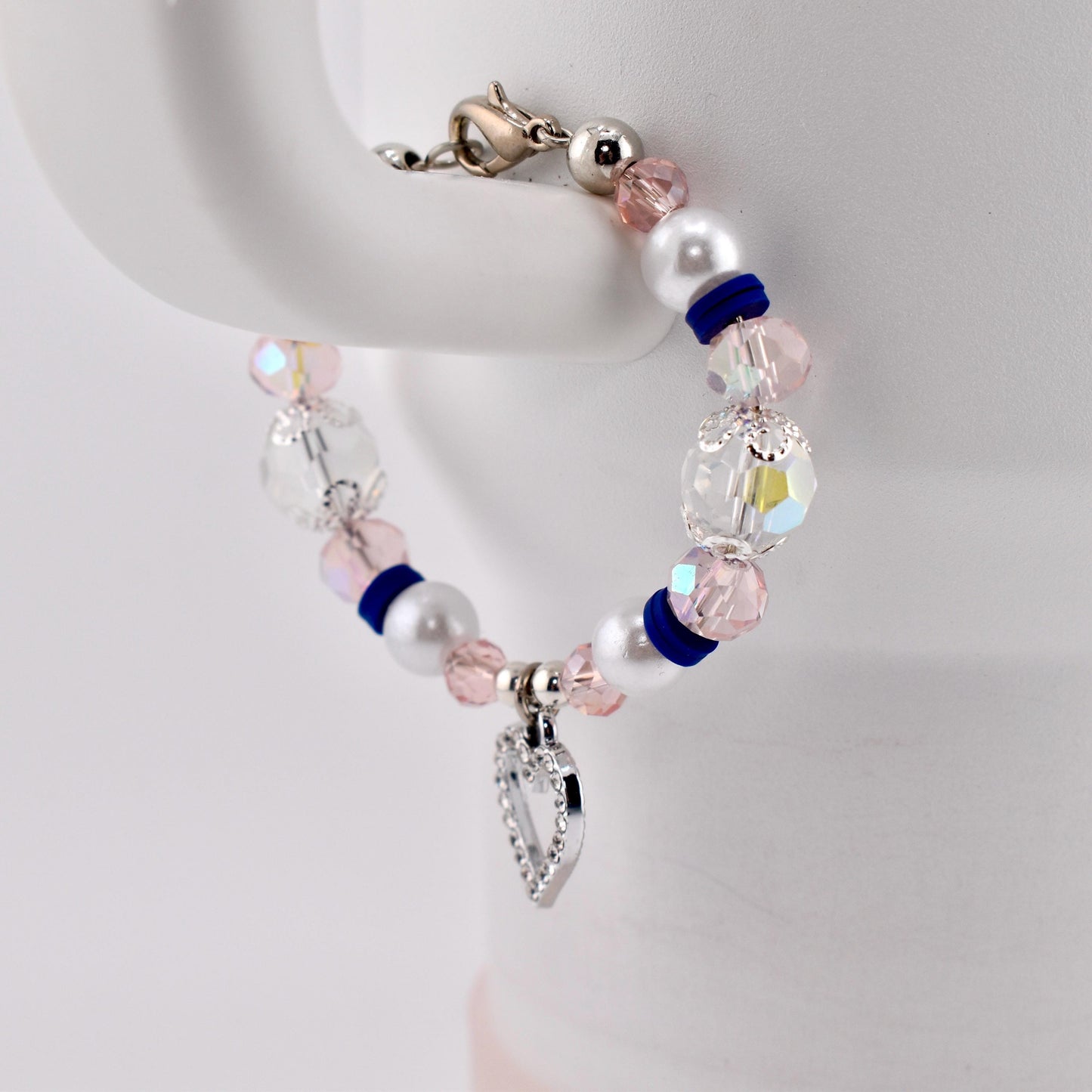Navy Blue, Pink, White and Silver Tumbler Handle Charm Bracelet